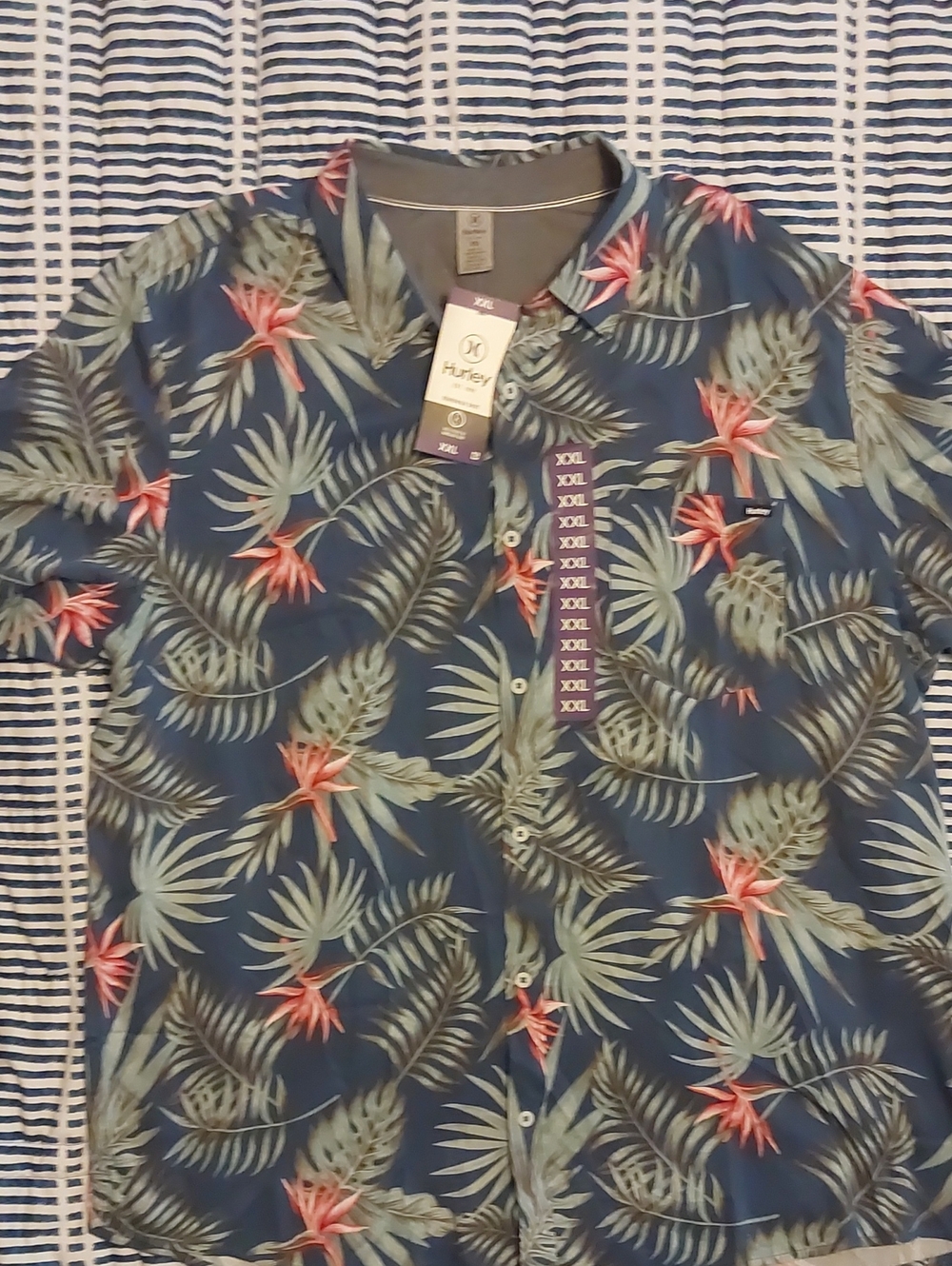 Hurley Navy Tropical Floral Button-Up Shirt with Green Palm Print